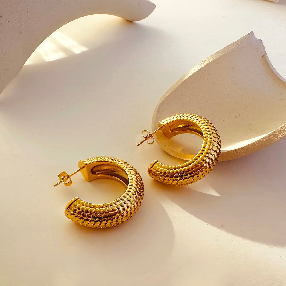 aros anchos pendientes de acero pendientes dorado pendant jewelry trend earrings fashion 
