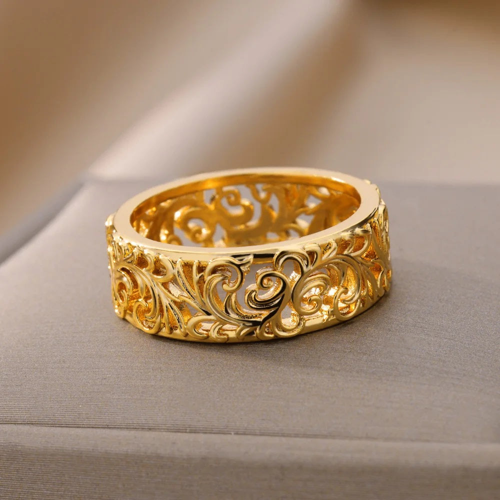 bays anillo acero inoxidable dorado estilo elegante accesorios moda mujer jewelry look