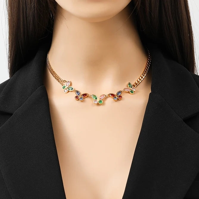 bays colgante acero inoxidable mariposas circonitas cadena collar fashion pendant jewelry