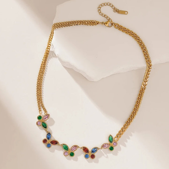 bays colgante acero inoxidable mariposas circonitas cadena collar fashion pendant jewelry
