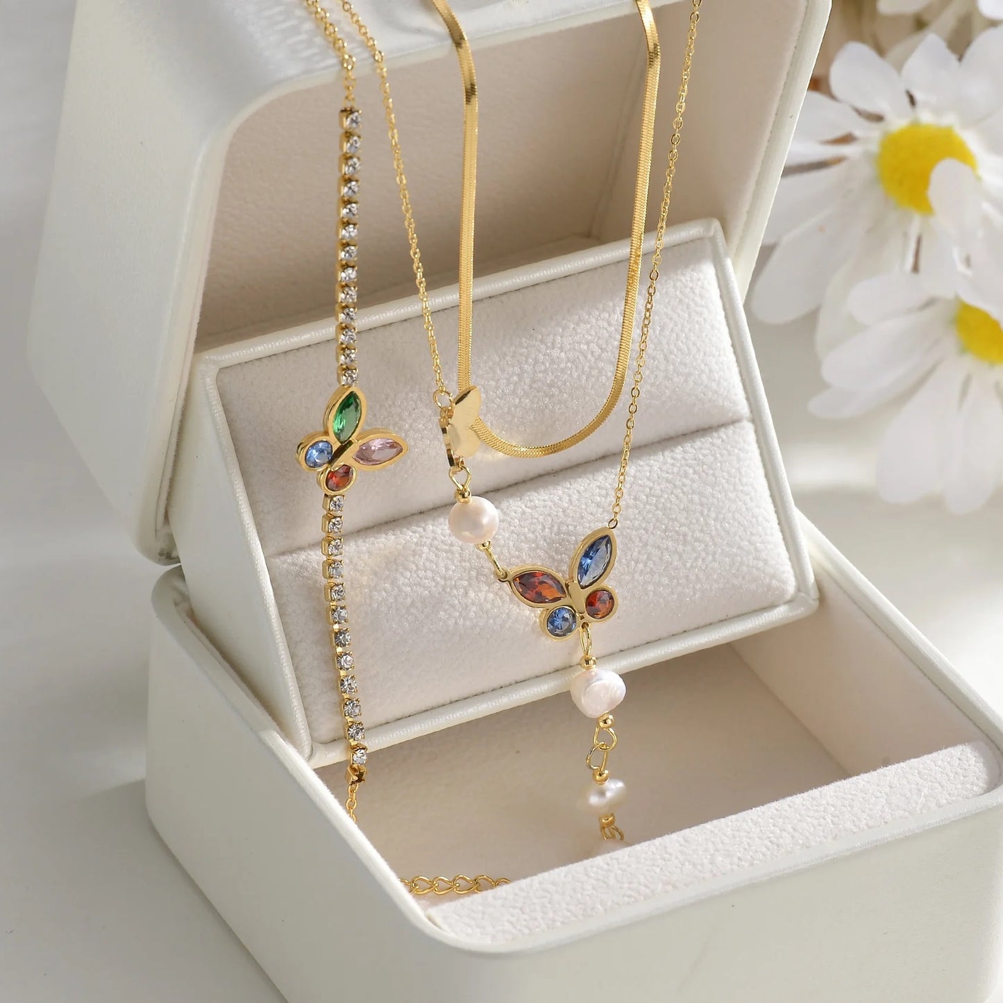 conjunto acero mariposa circonitas inoxidable jewelry trend set  regalo gift cadena chain
