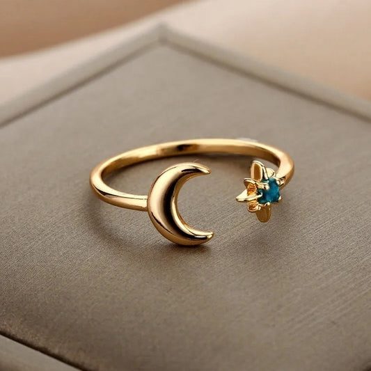 bays anillo luna acero inoxidable brillante accesorios moda mujer ring jewelry trend