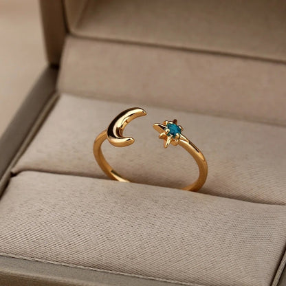 bays anillo luna acero inoxidable brillante accesorios moda mujer ring jewelry trend