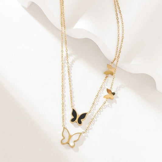 colgante doble acero inoxidable mariposas cadena collar accesorios moda fashion pendant look 