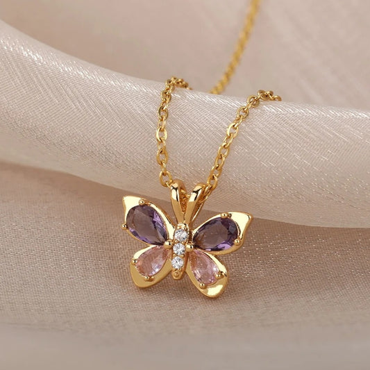 colgante mariposa acero inoxidable cadena collar pendant moda jewelry circon