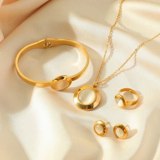 conjunto acero inoxidable colgante regalo anillo pendientes jewelry set stainless steel trend 