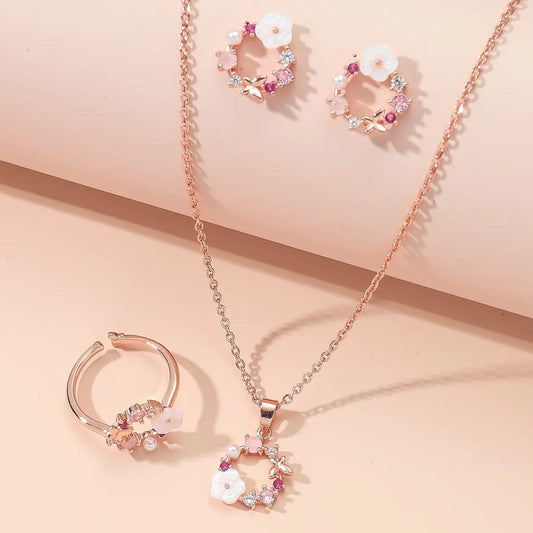 conjunto plata floral colgante regalo anillo pendientes sterling silver jewelry set trend