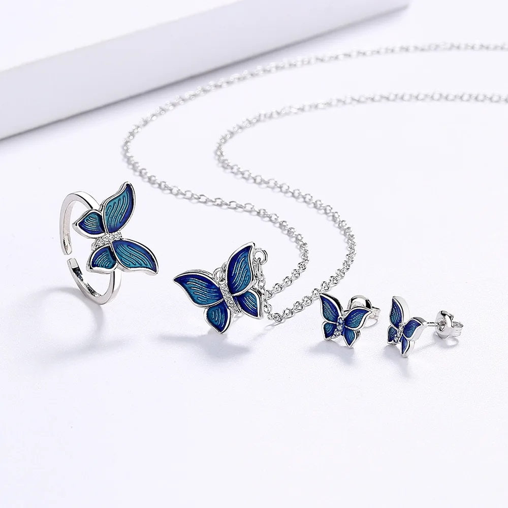 conjunto plata mariposa colgante regalo anillo pendientes sterling silver jewelry set trend 
