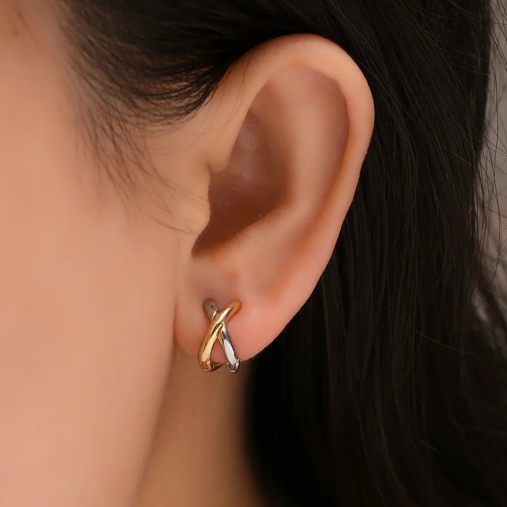 pendientes cruzados de acero dorado pendant jewelry trend earrings fashion 